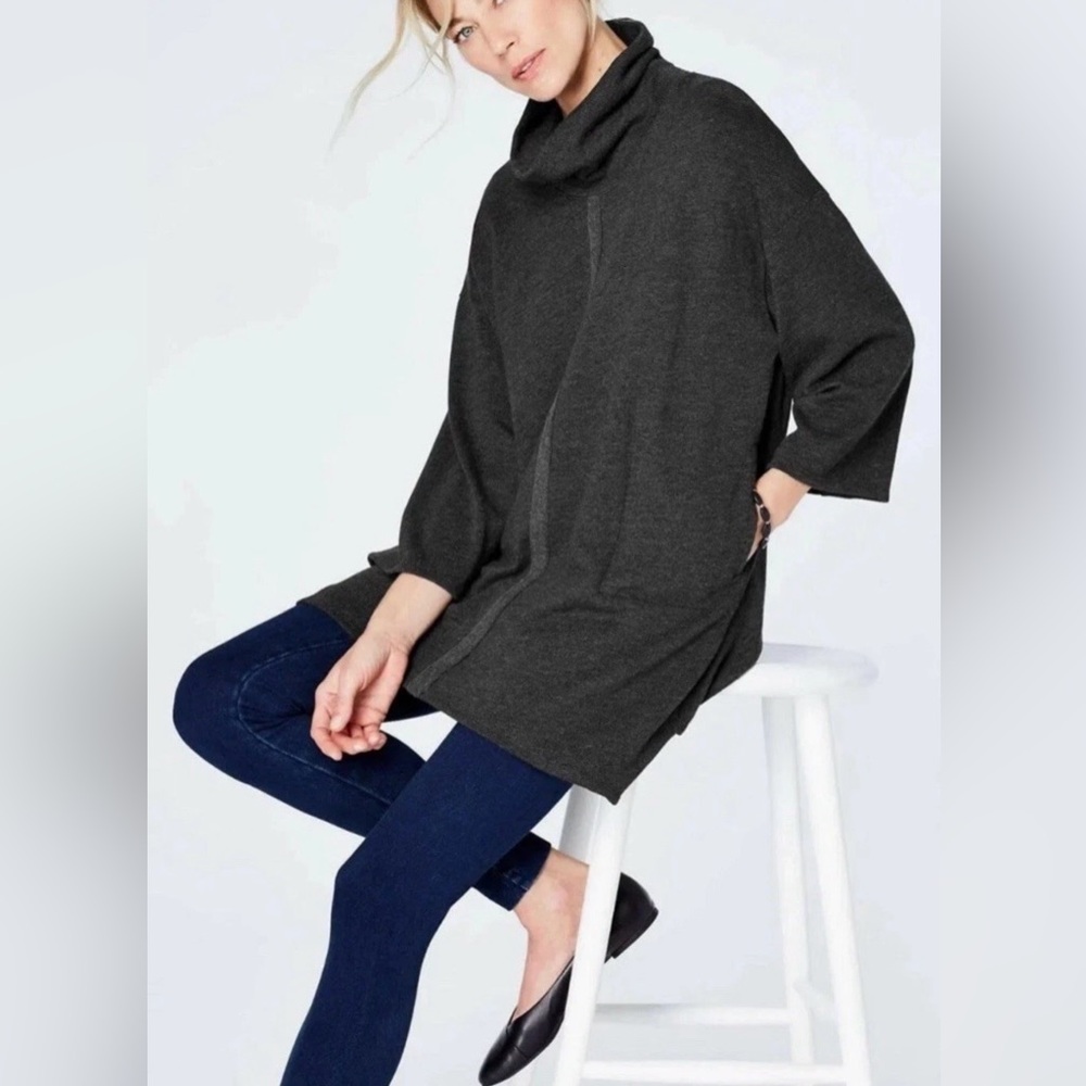 NWT J. Jill Pure Jill Relaxed Knit Dark Charcoal Heather Poncho Tunic Women's M